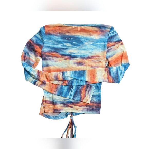 Pretty Garbage Asymmetrical Mesh Long Sleeve Drawstring Crop Top Small Y2K - Picture 4 of 8